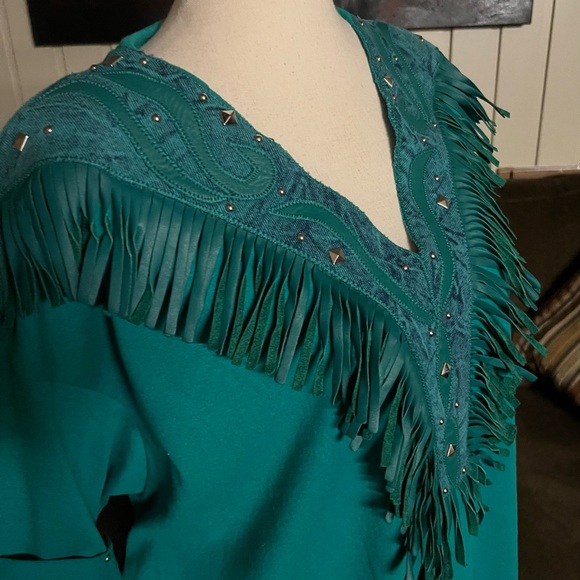 Rare XPeriance Ine Suze Turquoise Western Shirt W/Fringe & Studs - Picture 15 of 16